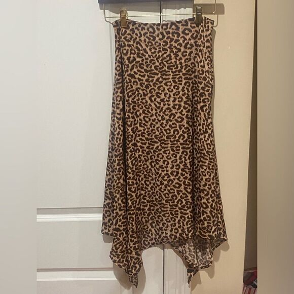 COTTON ON Brown Leopard Animal Print Asymmetrical Hem Midi Skirt - Picture 3 of 5
